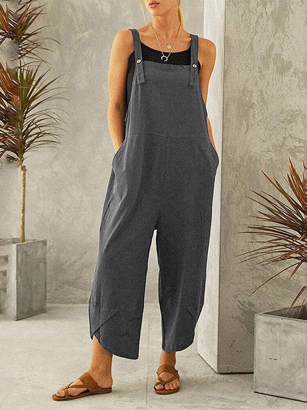 NOUVEAU RICHE Damen Jumpsuit Mit Knöpfen Lässiger Overall Ärmellos Mit Verstellbaren Trägern Zwei Taschen Für Sommerliche Freizeitoutfits Grau