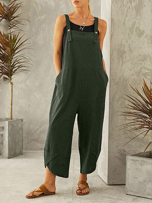 NOUVEAU RICHE Damen Jumpsuit Mit Knöpfen Lässiger Overall Ärmellos Mit Verstellbaren Trägern Zwei Taschen Für Sommerliche Freizeitoutfits Grün