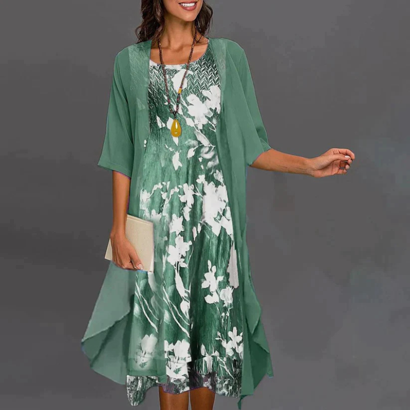 NOUVEAU RICHE Damen Mini Kleid Mit Blumenmuster Und Tailliertem Blazer Grün