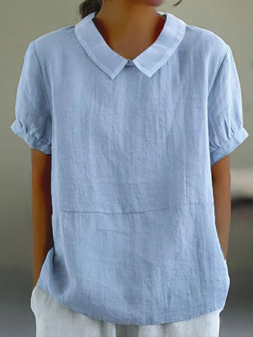 NOUVEAU RICHE Damen Kurzarm Freizeitbluse Lockere Passform Kragen Blau
