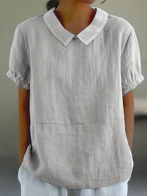 NOUVEAU RICHE Damen Kurzarm Freizeitbluse Lockere Passform Kragen Hellgrau