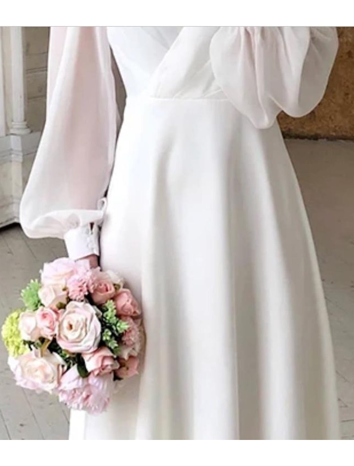 NOUVEAU RICHE Brautkleid Midi Lange Puffärmel Tailliert Für Standesamt