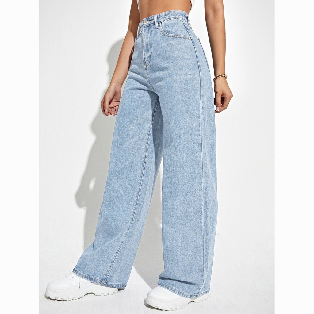 NOUVEAU RICHE Damen Mom Jeans Hoch Tailliert Sanft Zulaufende Beinform Hellblau