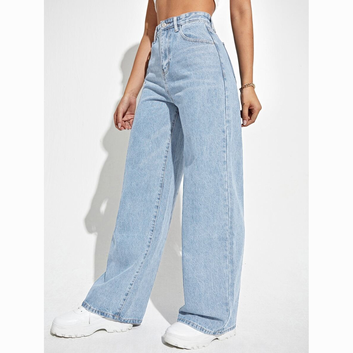 NOUVEAU RICHE Damen Mom Jeans Hoch Tailliert Sanft Zulaufende Beinform Hellblau