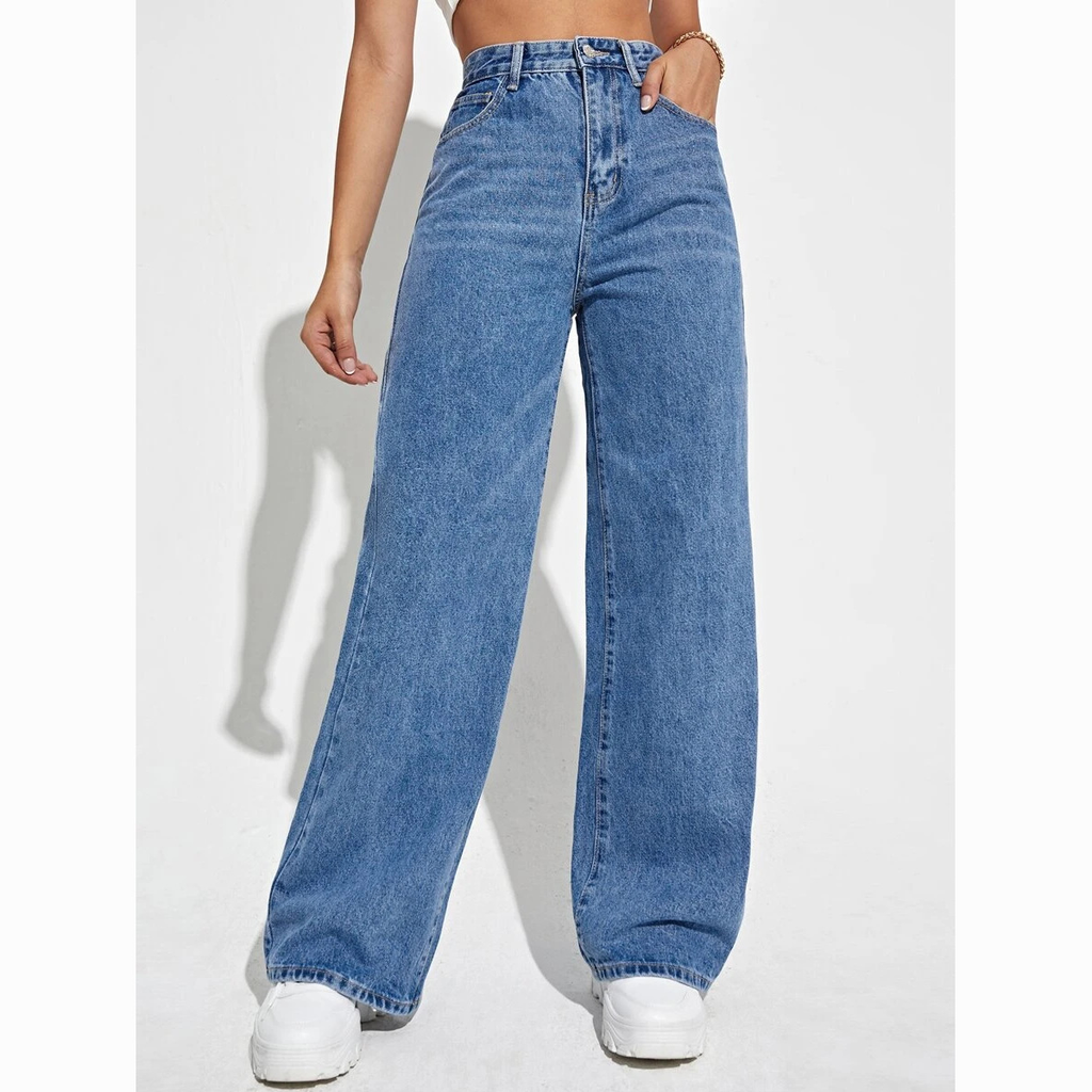 NOUVEAU RICHE Damen Mom Jeans Hoch Tailliert Sanft Zulaufende Beinform Dunkelblau
