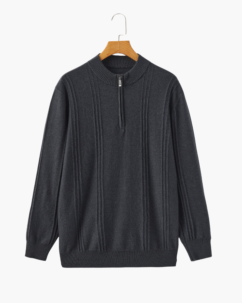 NOUVEAU RICHE Herren Pullover aus Baumwolle Halbzip Tailliert Dunkelgrau
