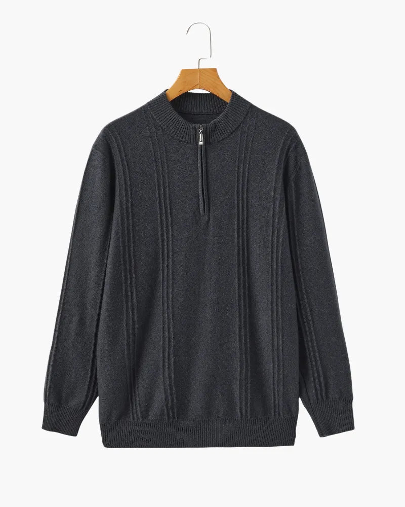 NOUVEAU RICHE Herren Pullover aus Baumwolle Halbzip Tailliert Dunkelgrau