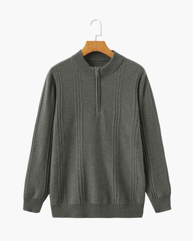 NOUVEAU RICHE Herren Pullover aus Baumwolle Halbzip Tailliert Olivegrün