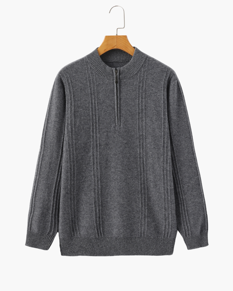 NOUVEAU RICHE Herren Pullover aus Baumwolle Halbzip Tailliert Grau