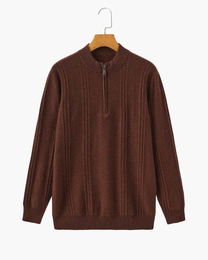 NOUVEAU RICHE Herren Pullover aus Baumwolle Halbzip Tailliert Braun