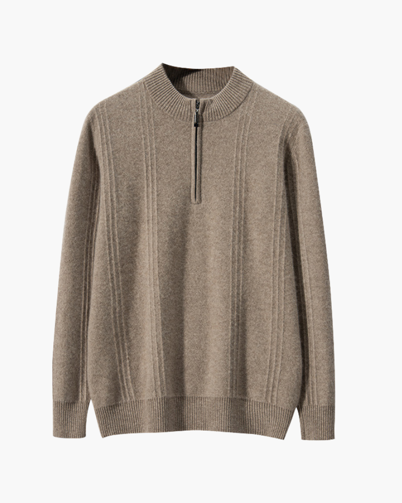 NOUVEAU RICHE Herren Pullover aus Baumwolle Halbzip Tailliert Beige