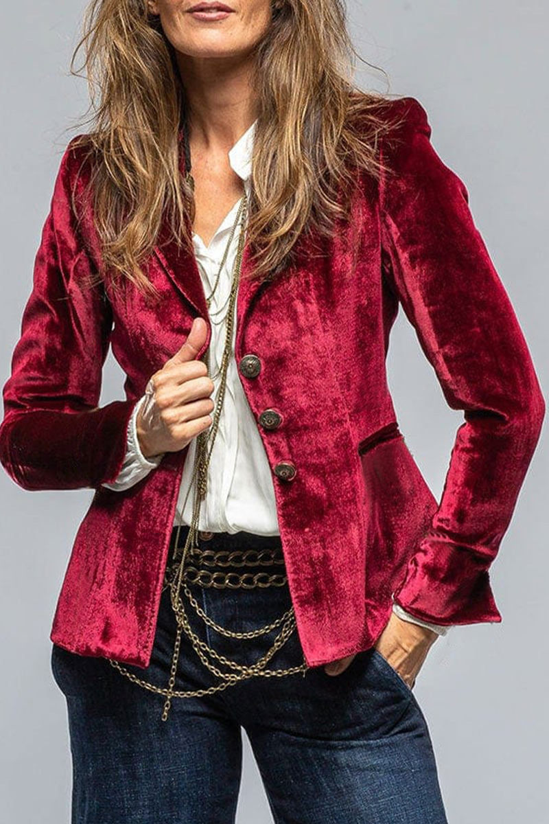 NOUVEAU RICHE Damen Retro Revers Blazer Mit Taschen Slim Fit Eleganter Blazer Aus Hochwertigem Polyester Für Jeden Anlass Dunkelrot