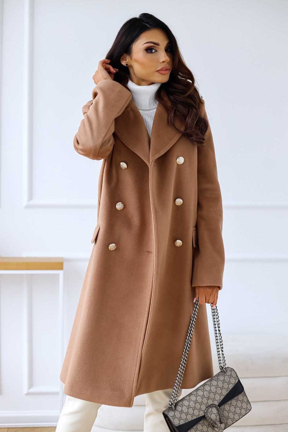 NOUVEAU RICHE Damen Reverskragen Langarm Zweireiherjacke Braun