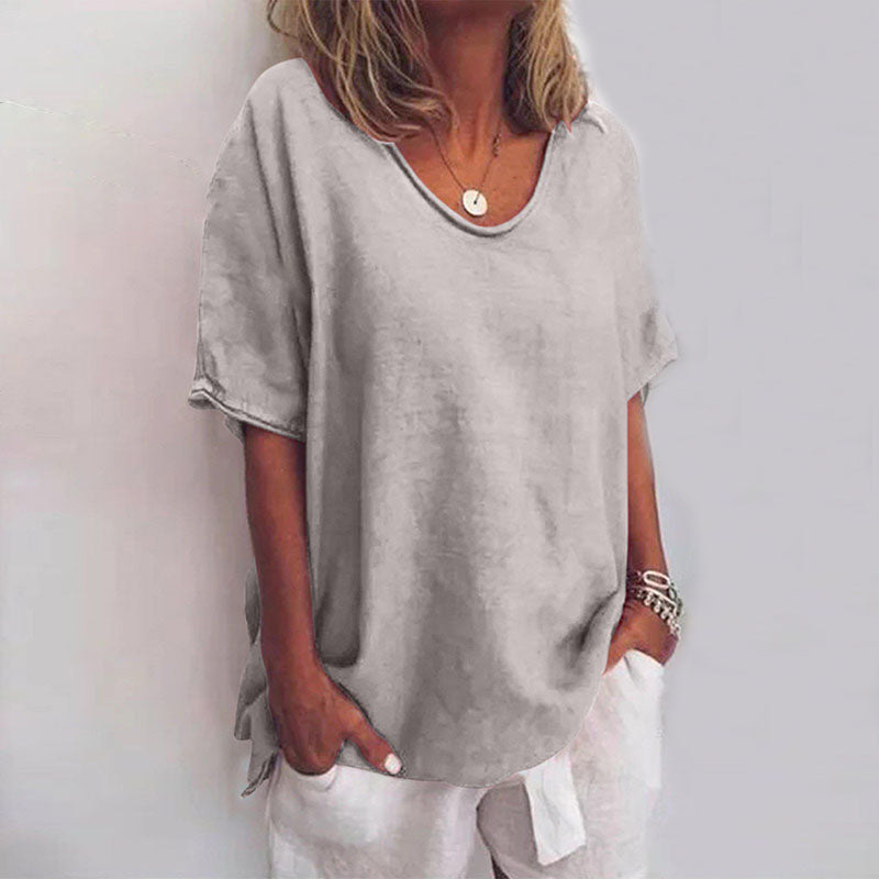 NOUVEAU RICHE Damen Rundhalsbluse Lockerer Schnitt Fließender Stoff Grau