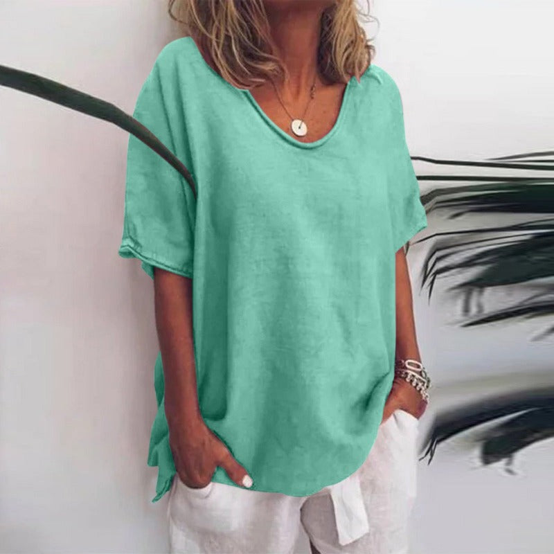 NOUVEAU RICHE Damen Rundhalsbluse Lockerer Schnitt Fließender Stoff Grün