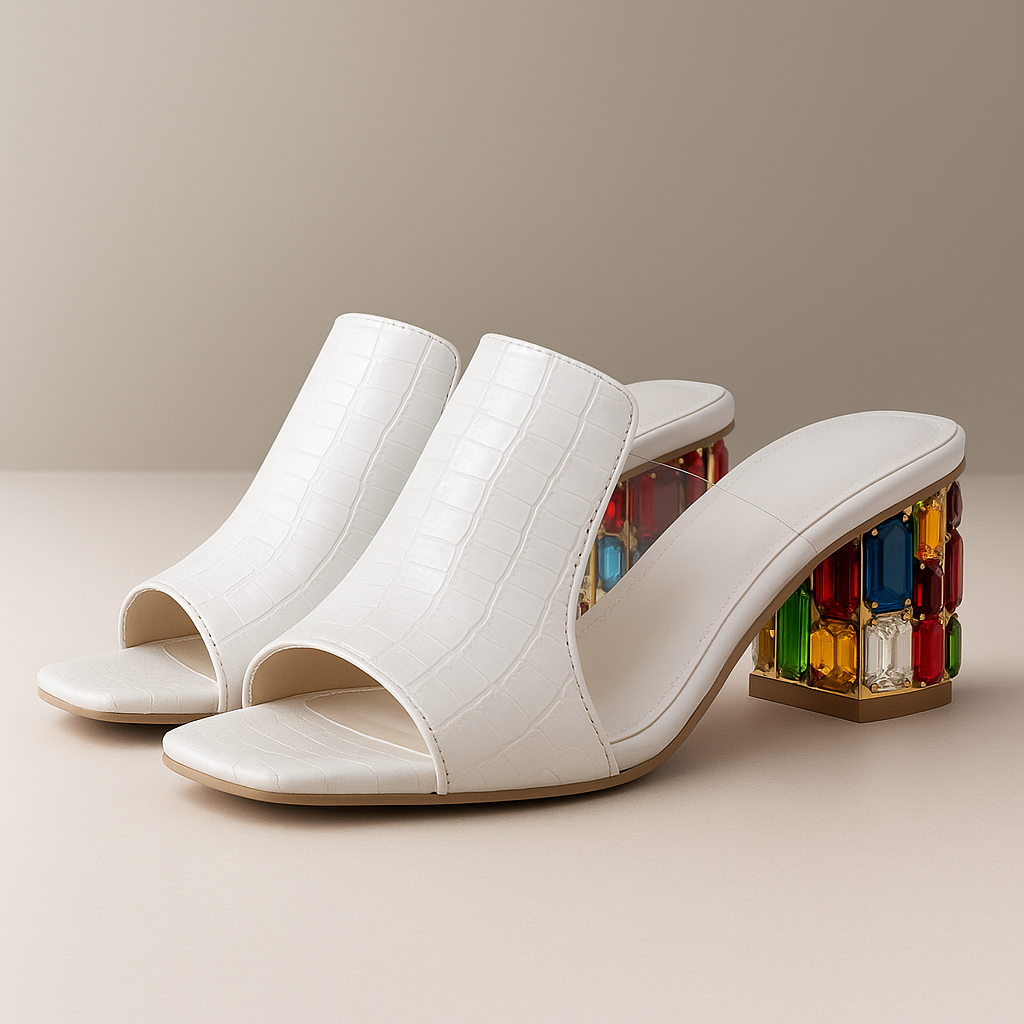 NOUVEAU RICHE Damen Blockabsatz-Sandalen – Krokoprägung & Schmuckdetail 43