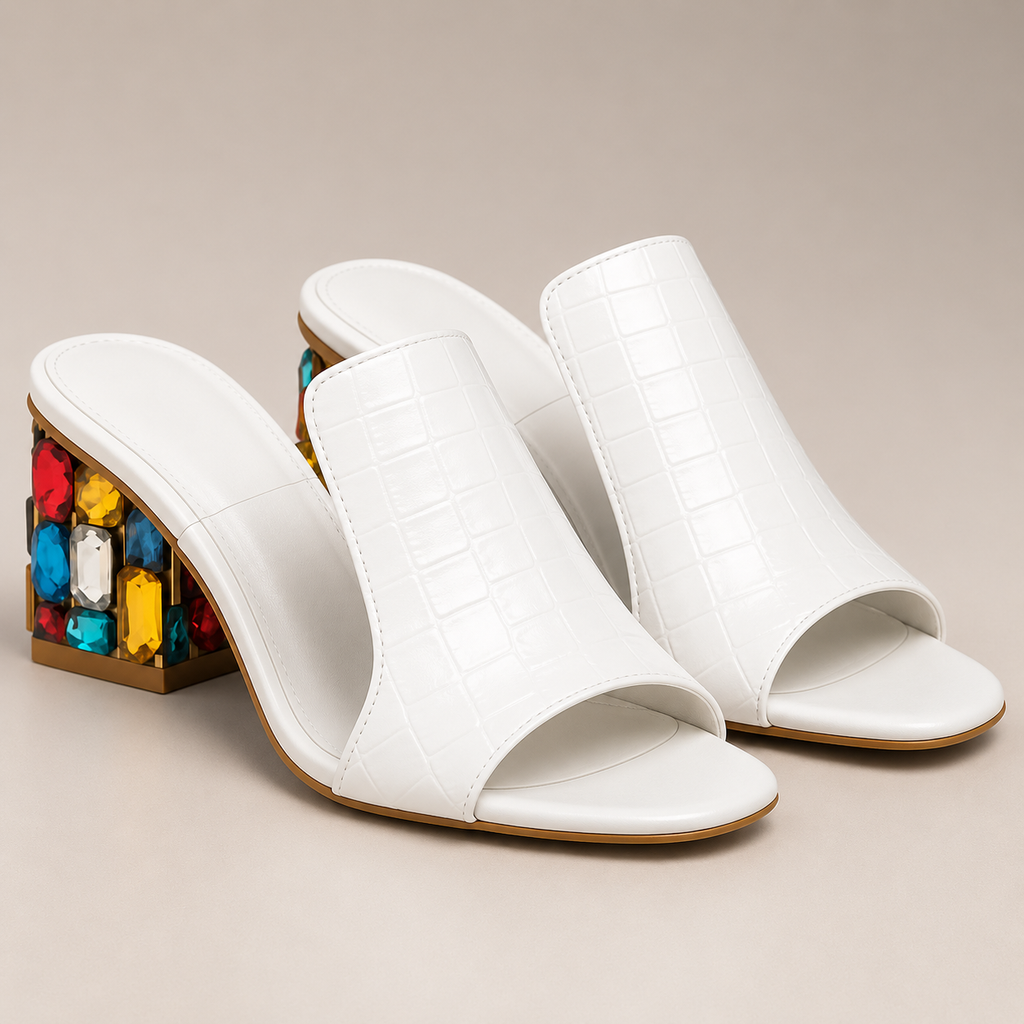 NOUVEAU RICHE Damen Blockabsatz-Sandalen – Krokoprägung & Schmuckdetail 43
