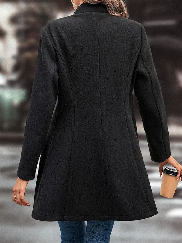 NOUVEAU RICHE Damen Schwarzer Mantel Mit Reverskragen Lang Klassisch