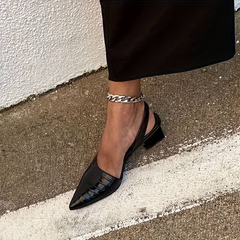 NOUVEAU RICHE Damen Slingback Pumps mit Krokodilprägung und spitzer Zehenpartie für elegante Looks mit mittlerem Blockabsatz und komfortabler Passform