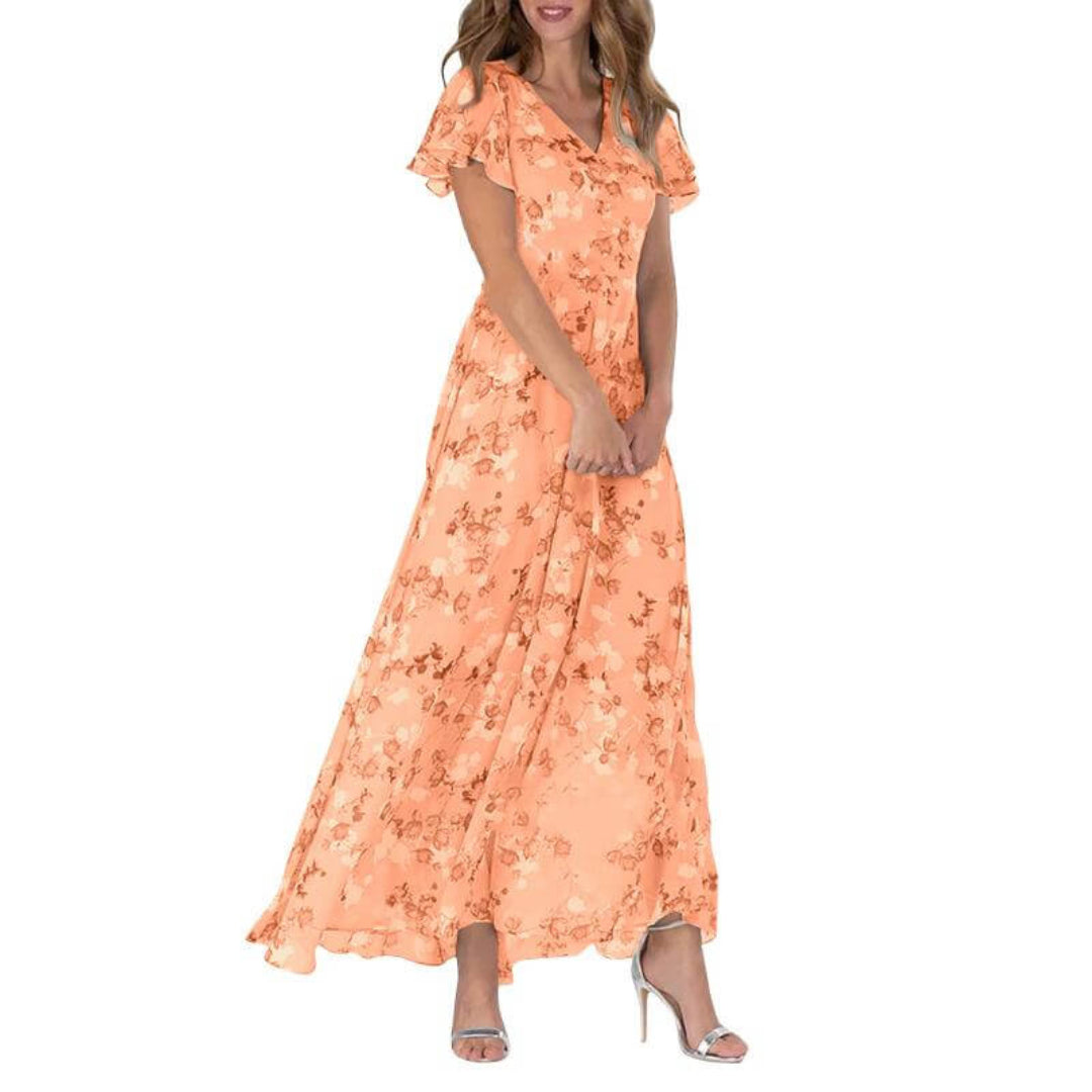 NOUVEAU RICHE Elegantes Damen Maxikleid Blumen Für Hochzeitsgast Sommer Orange