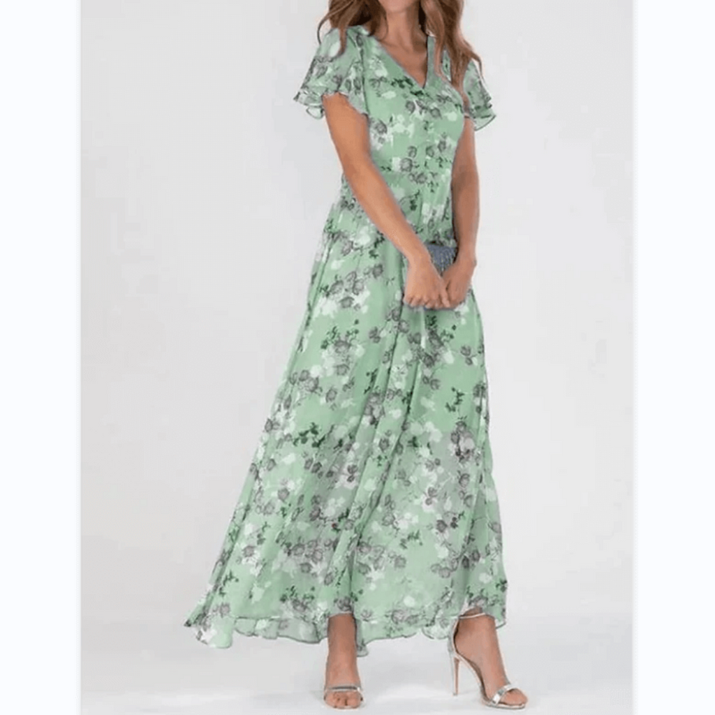 NOUVEAU RICHE Elegantes Damen Maxikleid Blumen Für Hochzeitsgast Sommer Grün