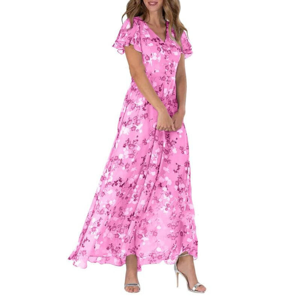 NOUVEAU RICHE Elegantes Damen Maxikleid Blumen Für Hochzeitsgast Sommer Rosa