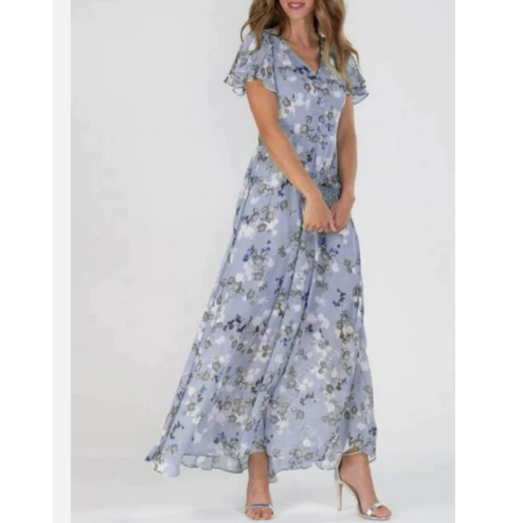 NOUVEAU RICHE Elegantes Damen Maxikleid Blumen Für Hochzeitsgast Sommer Lila