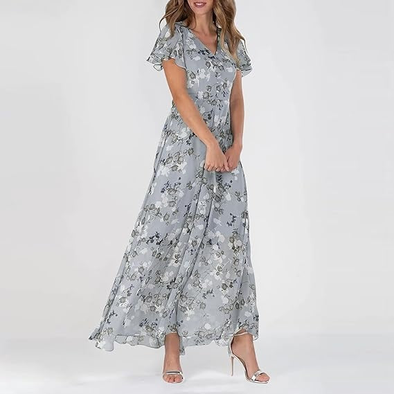 NOUVEAU RICHE Elegantes Damen Maxikleid Blumen Für Hochzeitsgast Sommer Blau