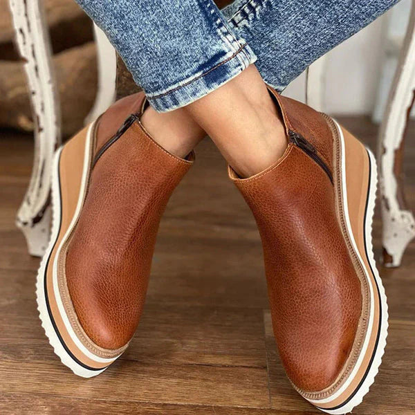 NOUVEAU RICHE Damen Stiefeletten Bequem Niedrig Mit Reissverschluss Braun