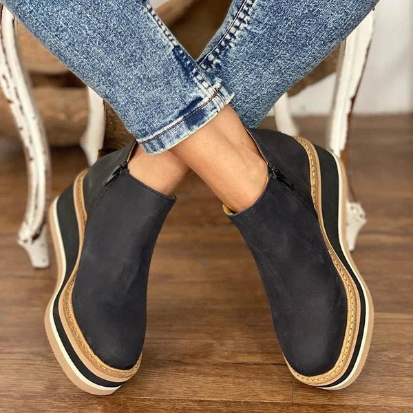 NOUVEAU RICHE Damen Stiefeletten Bequem Niedrig Mit Reissverschluss Schwarz
