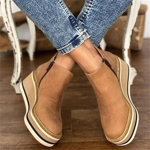 NOUVEAU RICHE Damen Stiefeletten Bequem Niedrig Mit Reissverschluss Khaki