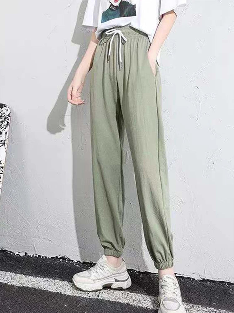 NOUVEAU RICHE Damen Stylische Jogginghosen Winter Mit Lockerem Schnitt Anpassbarem Kordelzug Grün