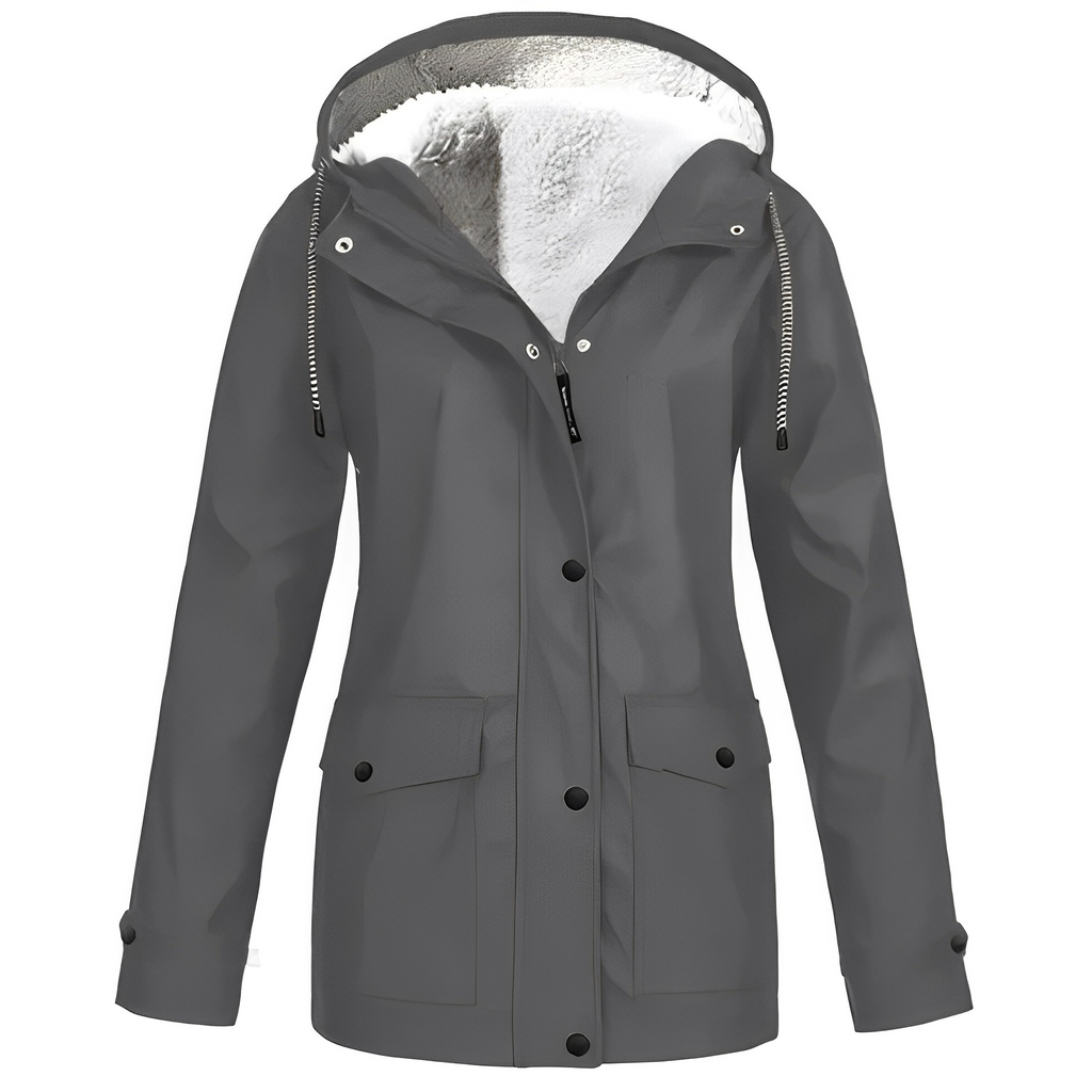 NOUVEAU RICHE Damen Übergangsjacke Mit Kapuze Und Fleecefutter Warm Grau