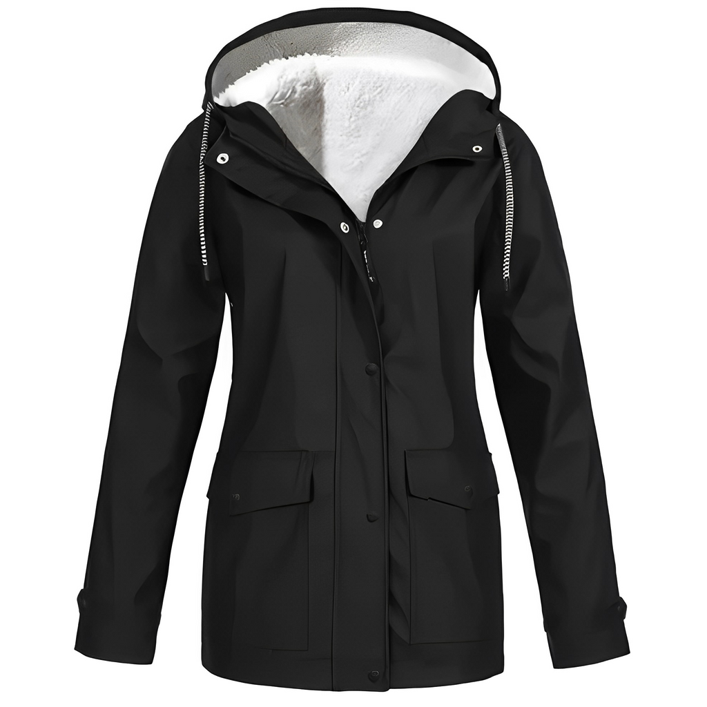NOUVEAU RICHE Damen Übergangsjacke Mit Kapuze Und Fleecefutter Warm Schwarz