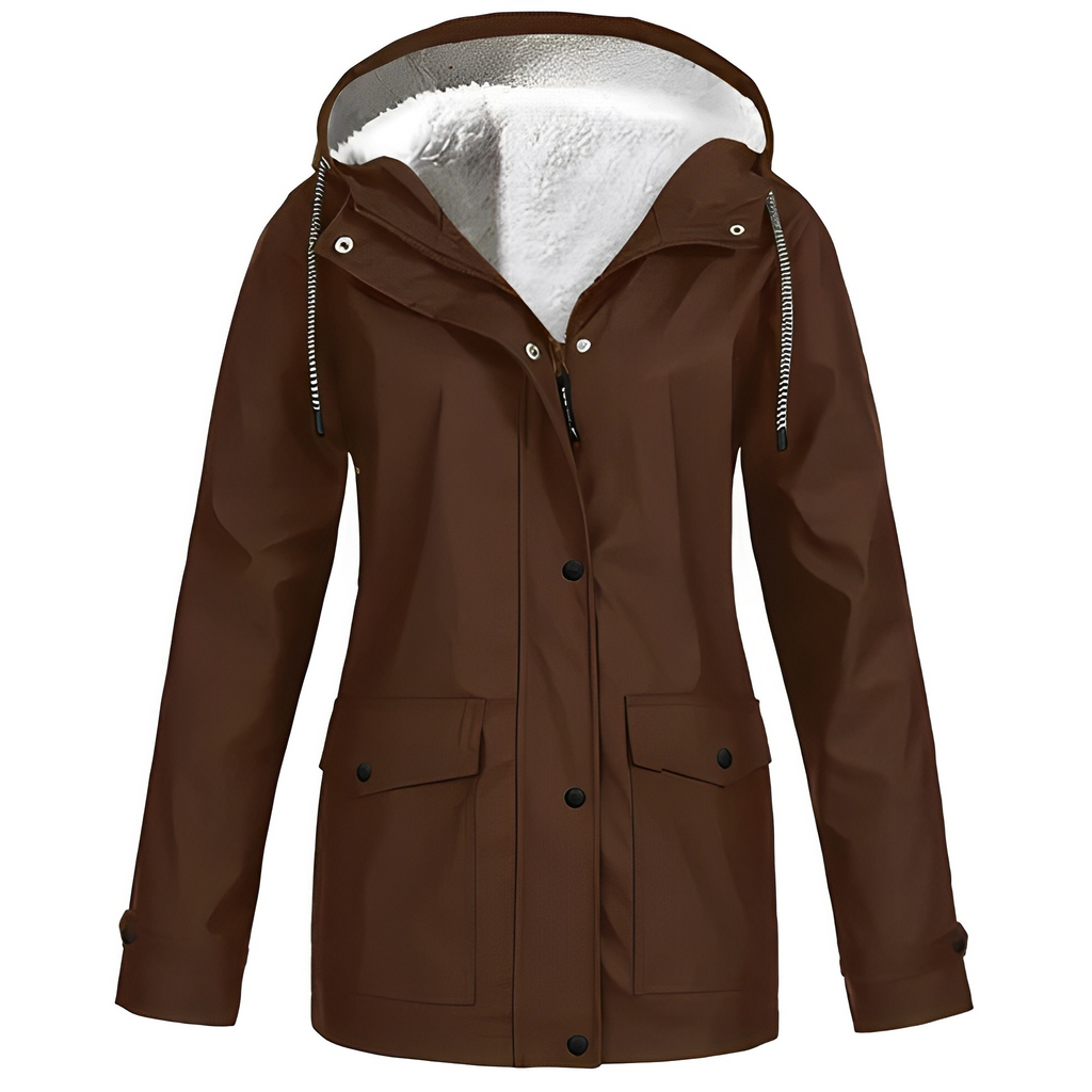 NOUVEAU RICHE Damen Übergangsjacke Mit Kapuze Und Fleecefutter Warm Braun