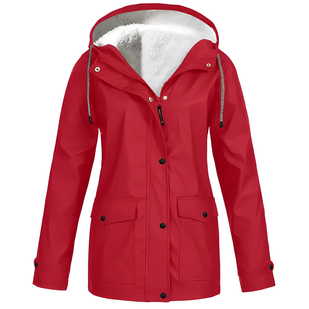 NOUVEAU RICHE Damen Übergangsjacke Mit Kapuze Und Fleecefutter Warm Rot
