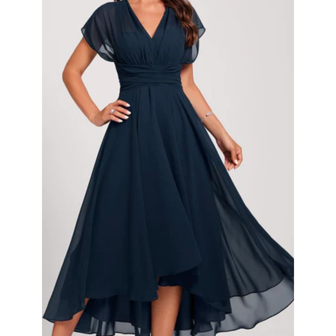 NOUVEAU RICHE Elegantes Damen V Ausschnitt Midi Kleid Ausgestellt Formell