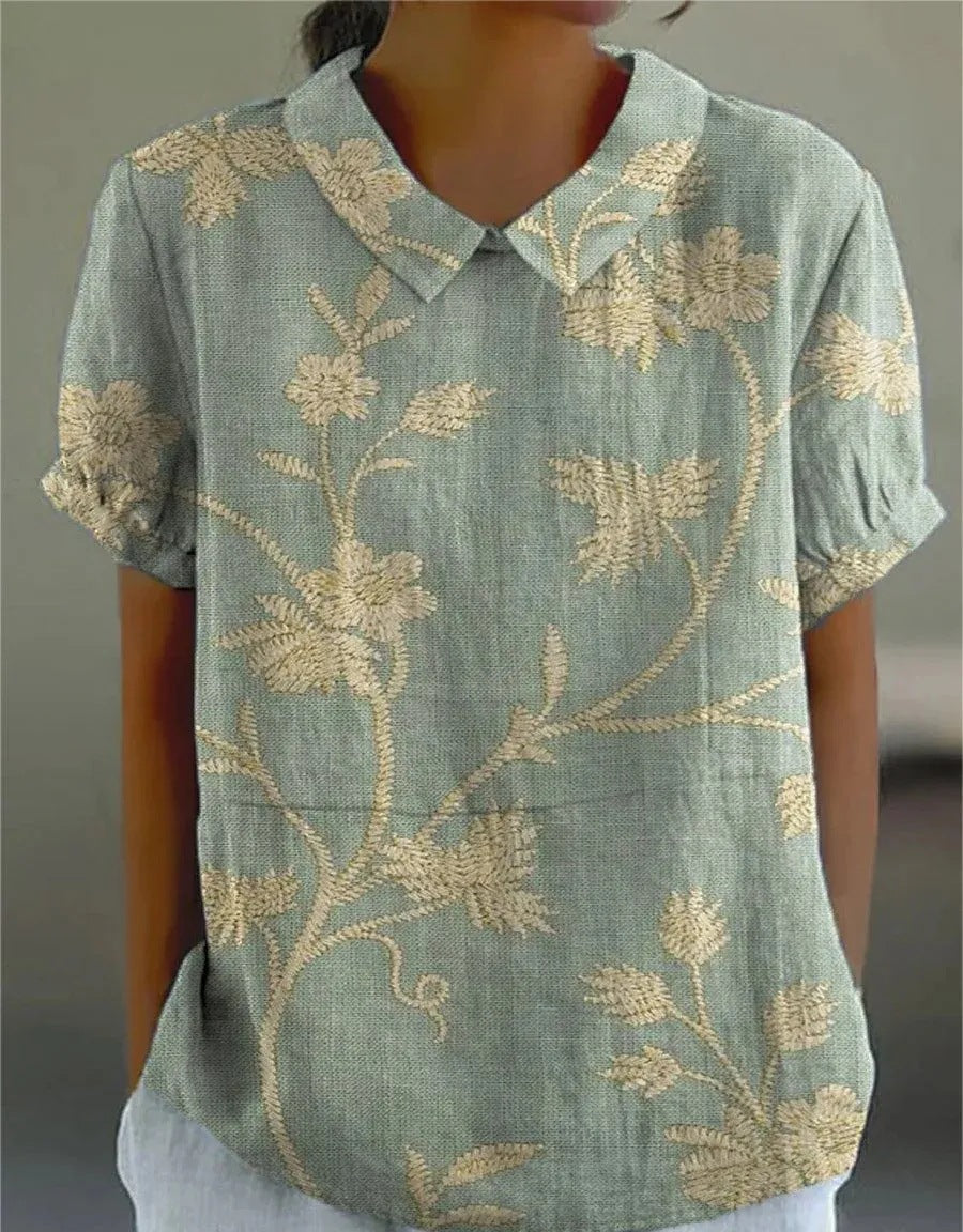 NOUVEAU RICHE Damen Vintage Blumenbluse Lässig Romantisch Leichter Stoff Grün 1