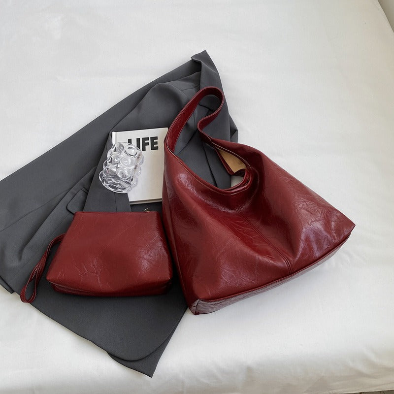 NOUVEAU RICHE Damen Vintage Kordelzugbeutel Set Aus Veganem Leder Schwarz Einheitsgröße Elegantes Design Für Jeden Anlass Scharlachrot (nur noch 11 übrig)