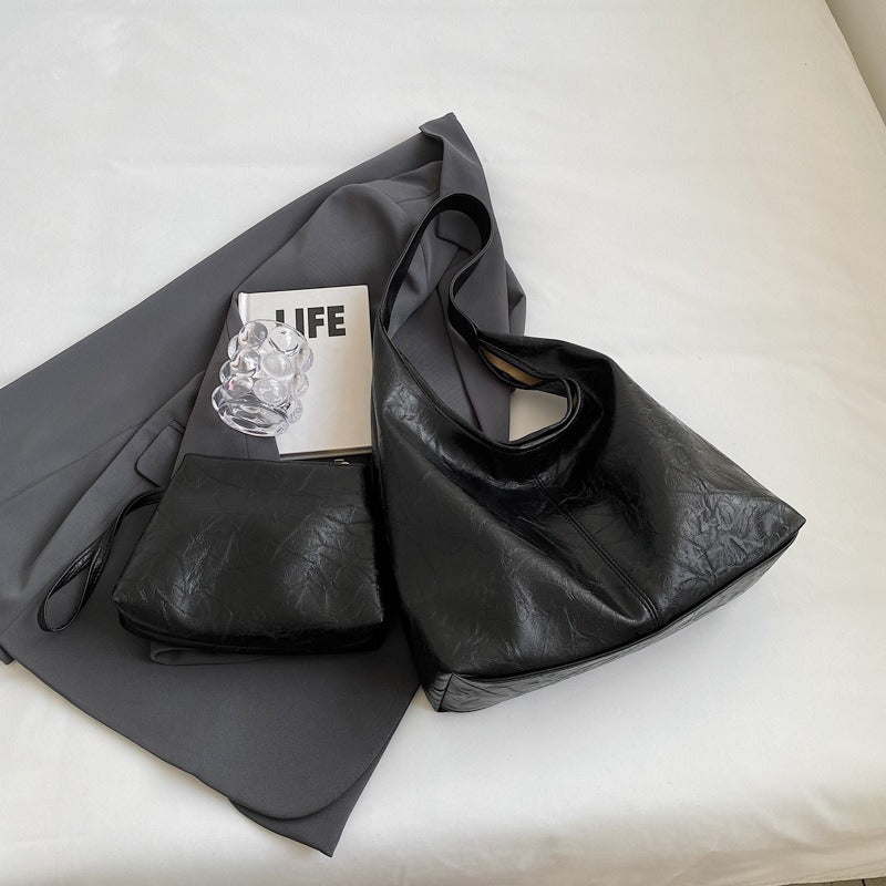 NOUVEAU RICHE Damen Vintage Kordelzugbeutel Set Aus Veganem Leder Schwarz Einheitsgröße Elegantes Design Für Jeden Anlass Klassisches Schwarz