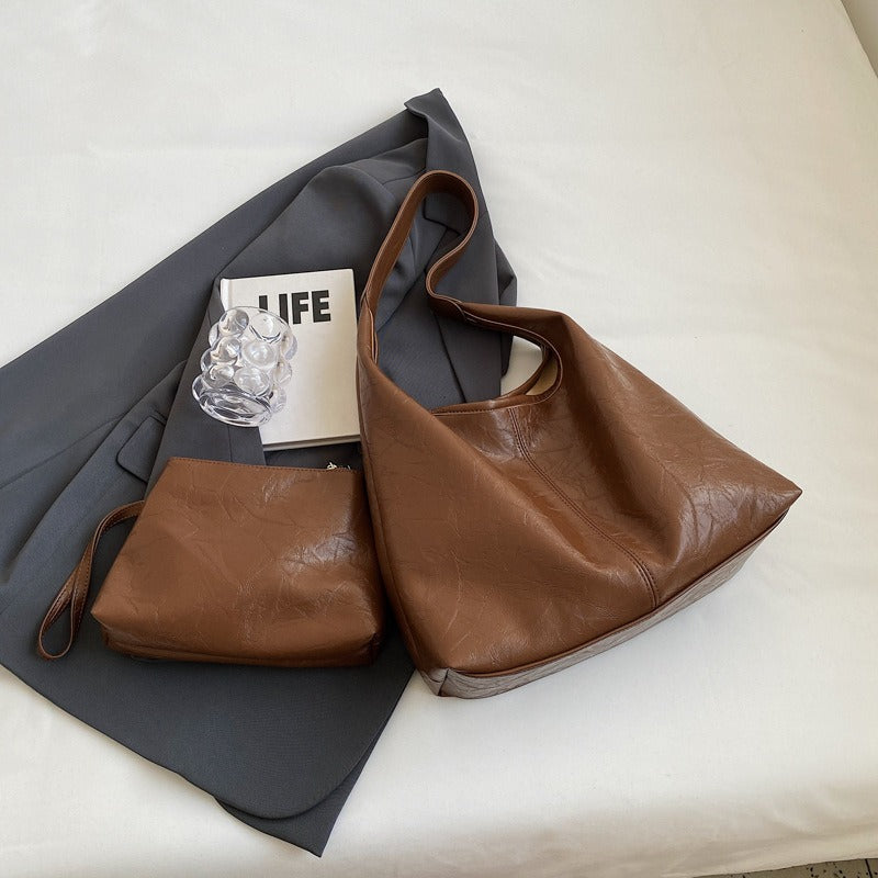 NOUVEAU RICHE Damen Vintage Kordelzugbeutel Set Aus Veganem Leder Schwarz Einheitsgröße Elegantes Design Für Jeden Anlass Vintage Brown