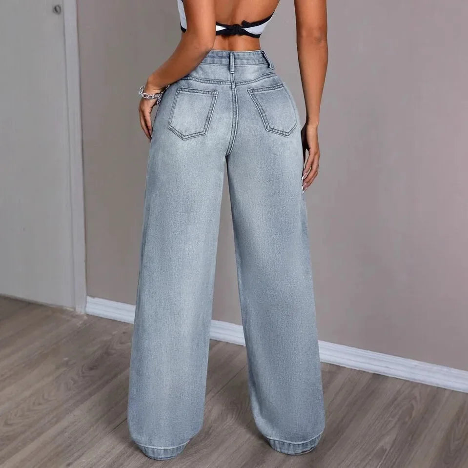 NOUVEAU RICHE Damen Vintage Mom Jeans Mit Weitem Bein Zeitloser Look