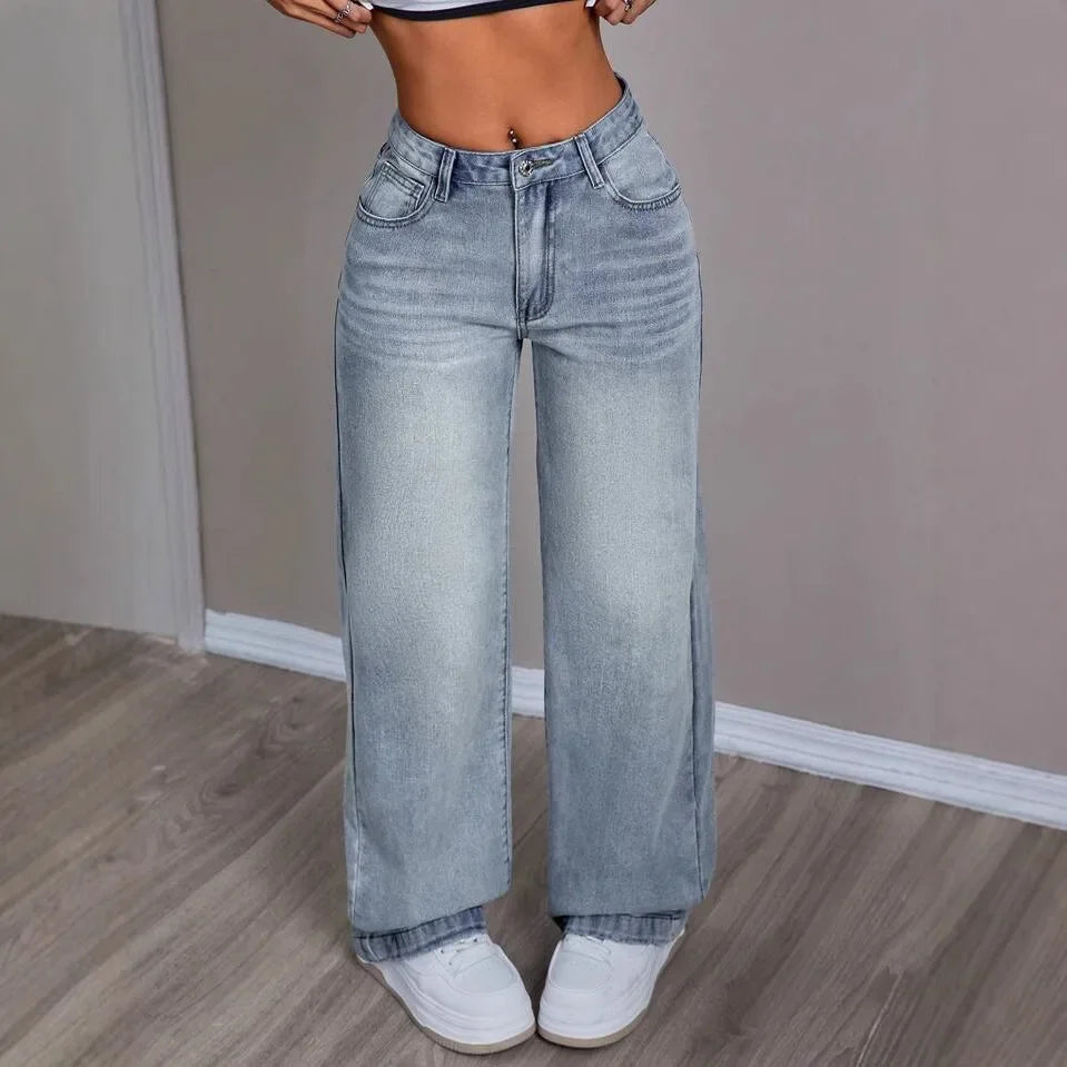 NOUVEAU RICHE Damen Vintage Mom Jeans Mit Weitem Bein Zeitloser Look