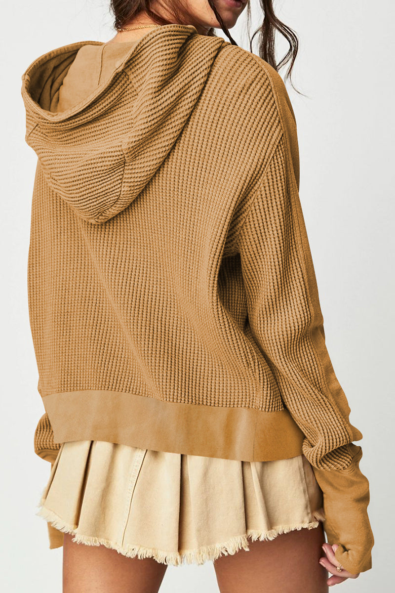 NOUVEAU RICHE Damen Waffelstrickjacke Mit Kapuze Und Langen Ärmeln Für Stilvollen Komfort An Kühlen Tagen