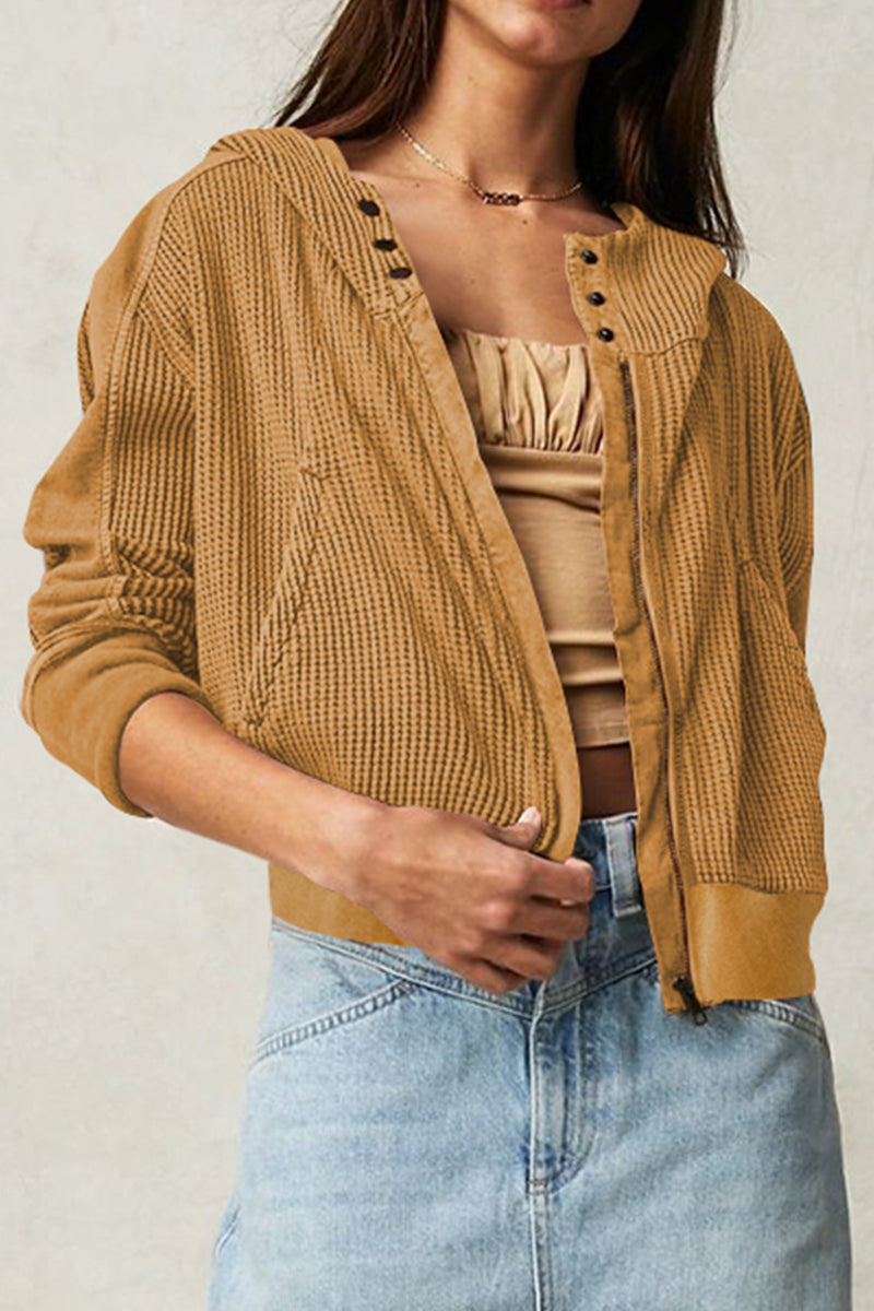 NOUVEAU RICHE Damen Waffelstrickjacke Mit Kapuze Und Langen Ärmeln Für Stilvollen Komfort An Kühlen Tagen