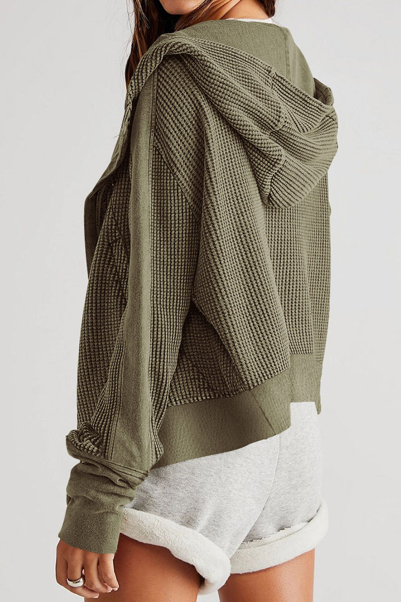 NOUVEAU RICHE Damen Waffelstrickjacke Mit Kapuze Und Langen Ärmeln Für Stilvollen Komfort An Kühlen Tagen
