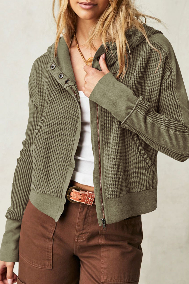 NOUVEAU RICHE Damen Waffelstrickjacke Mit Kapuze Und Langen Ärmeln Für Stilvollen Komfort An Kühlen Tagen