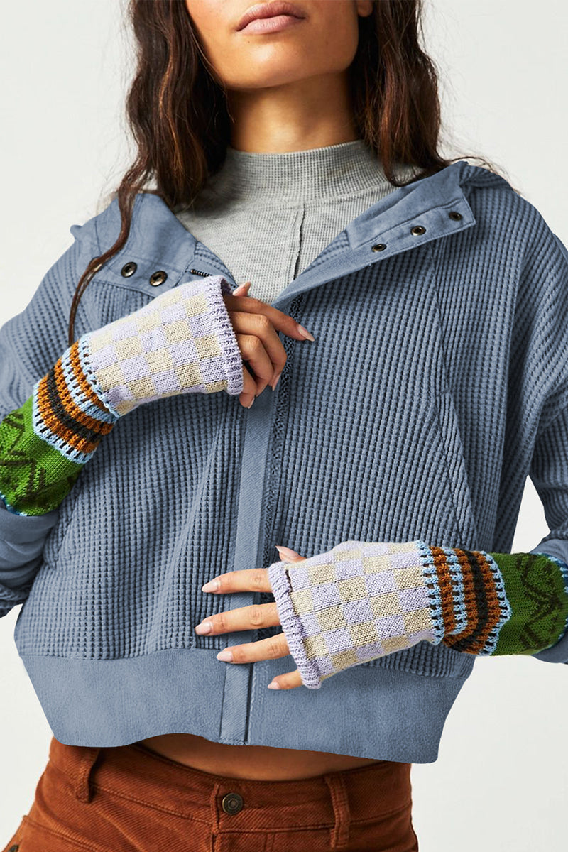 NOUVEAU RICHE Damen Waffelstrickjacke Mit Kapuze Und Langen Ärmeln Für Stilvollen Komfort An Kühlen Tagen Französischblau