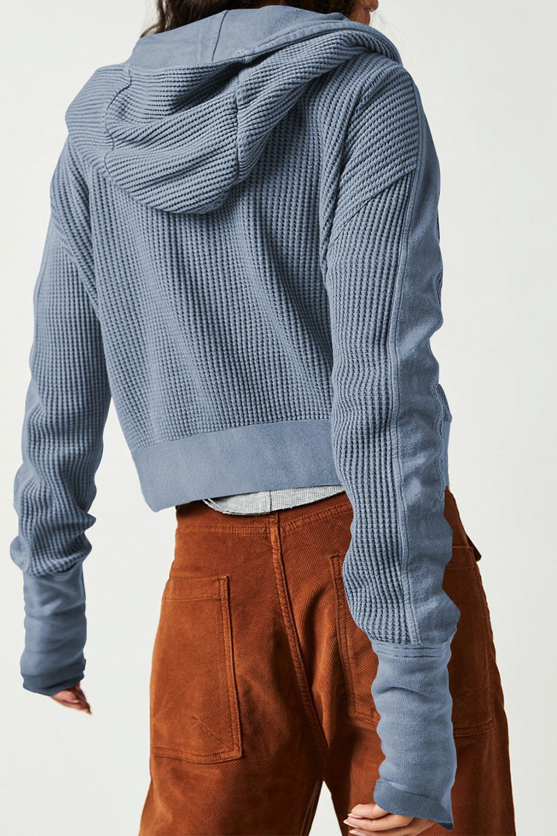 NOUVEAU RICHE Damen Waffelstrickjacke Mit Kapuze Und Langen Ärmeln Für Stilvollen Komfort An Kühlen Tagen