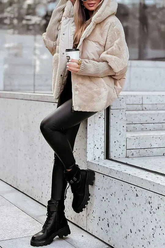 NOUVEAU RICHE Dôre | Damen Warme Winterjacke - Elegante & Winddichte Übergangsjacke mit Kapuze Beige